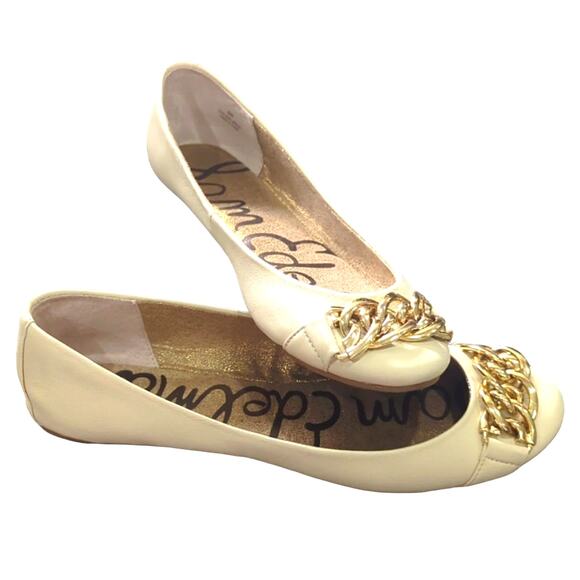 Sam Edelman Leather Gold Chain Ballet Flats Cream Women's Size 6 - Picture 1 of 8